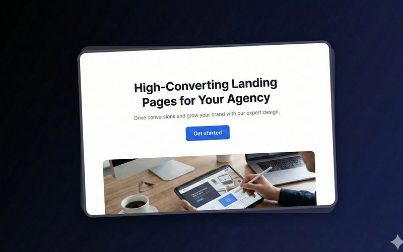 Clean landing page design on dark background