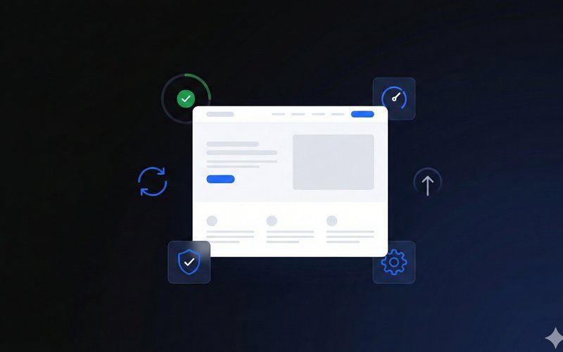 Website maintenance with security and update icons